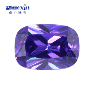肥长方紫蓝色锆石裸石 枕形紫罗兰色人造CZ宝石戒面镶嵌戒指首饰