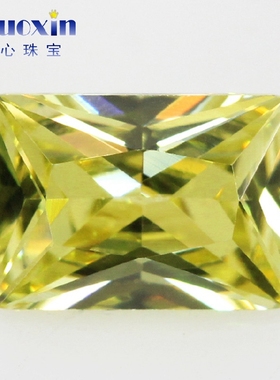 长方直角车花橄榄黄色锆石戒面裸石 人造CZ皓石宝石镶嵌戒指裸钻