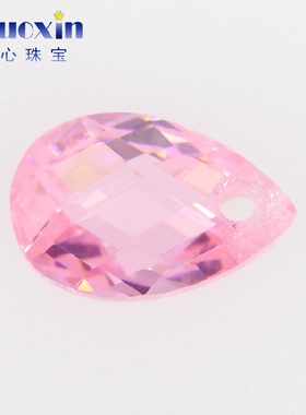 梨形双龟面粉红色锆石带孔cz宝石 单孔水滴形彩色散珠镶首饰品DIY