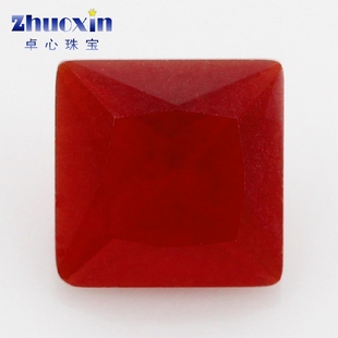 正方形直角车花磨砂底大红色玻璃裸石 公主方戒面沙底彩色散珠钻