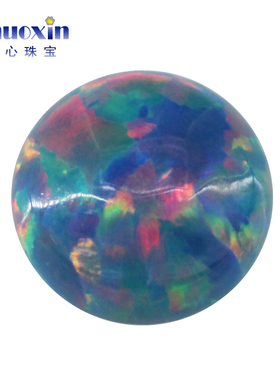 圆形人造欧泊石OPAL 平底素面湖蓝色红彩澳宝戒面镶嵌裸石 OP01