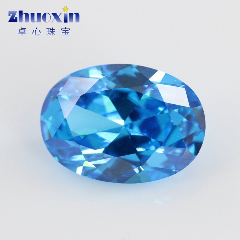 蛋形海蓝锆天蓝色锆石裸石戒面 椭圆形人造合成宝石海兰CZ仿钻DIY