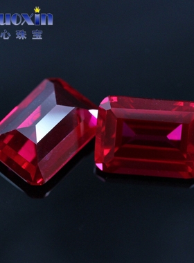 长方形倒角车平5#红刚玉裸石戒面 祖母绿切割合成培育红宝石Ruby