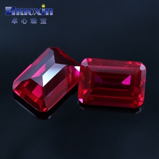 长方形倒角车平5 祖母绿切割合成培育红宝石Ruby 红刚玉裸石戒面