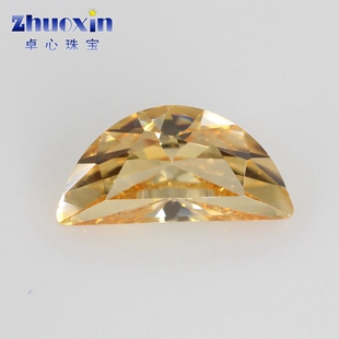 半月形香槟色人造锆石彩色宝石裸石 半圆形CZ耳钉吊坠钻石镶嵌DIY