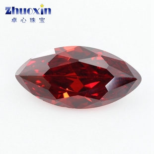 马眼形石榴红色立方氧化锆石裸石 大红色微镶仿钻戒面首饰CZ主石