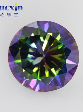 圆形七彩色立方氧化锆石裸石 七彩镀膜CZ镶嵌合成钻DIY5mm~20mm