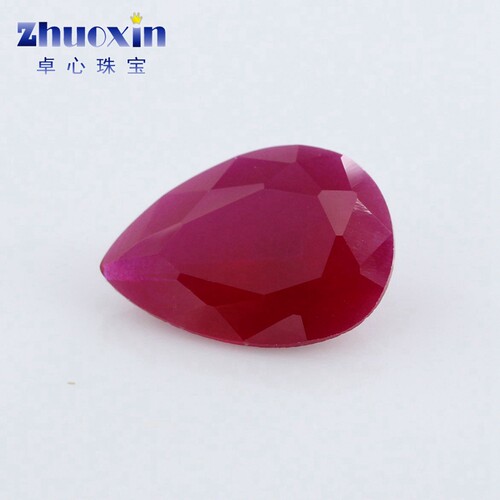 5#梨形红刚玉沙底Ruby红宝石裸石 砂底人造水滴形戒面主石配石DIY
