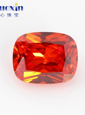 肥长方形桔红色合成锆石裸石 枕头形彩色宝石尖底美甲钻首饰镶嵌