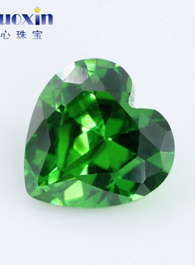 心形绿色锆石裸石戒面 桃心形祖母绿色绿锆人造合成CZ宝石首饰DIY