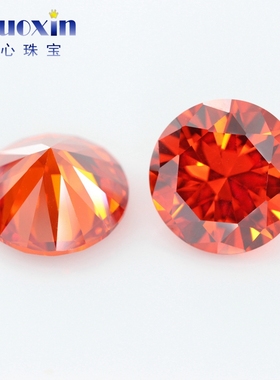 圆形桔红色锆石裸石仿钻戒面 人造橘红配石尖底CZ饰品0.8mm~2.9mm