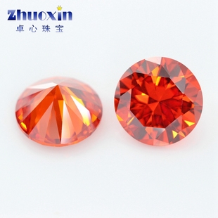圆形桔红色锆石裸石仿钻戒面 2.9mm 人造橘红配石尖底CZ饰品0.8mm