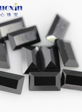 长方形直角车平黑色锆石戒面裸石 合成CZ宝石黑锆镶嵌手表美甲钻