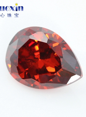 水滴形石榴红色人造CZ锆石裸石戒面 大红色梨形镶嵌仿钻石饰品DIY