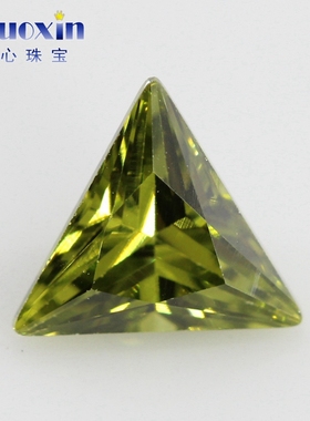 橄榄绿色锆石直三角裸石戒面 人造CZ镶嵌饰品耳钉戒指主石DIY