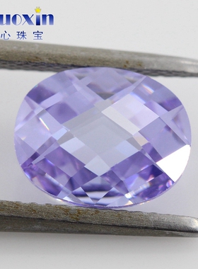 椭圆形变蓝色双龟面人造锆石裸石 蛋形格子面浅蓝色宝石饰品散珠