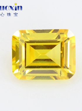 金黄色祖母绿形切割锆石裸石 长方倒角车平彩色CZ仿钻戒托主石DIY