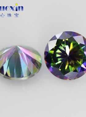 圆形电镀七彩锆石裸石戒面 合成立方氧化锆CZ戒指仿钻DIY1-20mm
