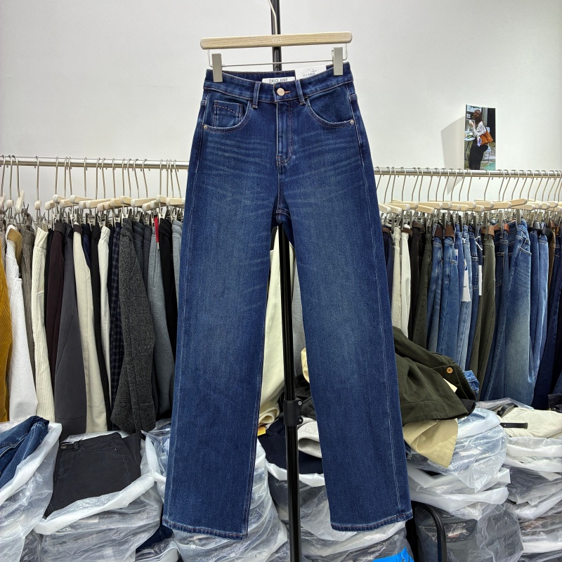 代嘉儿欧货25冬百搭显瘦四面弹直筒牛仔裤女宽松显瘦休闲长裤9698