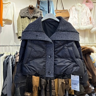 欧货2025冬新款 翻领拼接假两件羽绒服女90白鸭绒保暖外套511 时尚