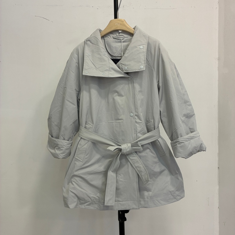 欧货2025冬立领长袖中长款羽绒服女宽松系带显瘦白鸭绒外套3256
