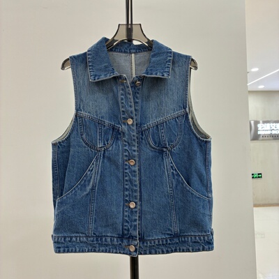 欧货2026春夏新款时尚翻领无袖牛仔马甲女百搭休闲背心外套2666