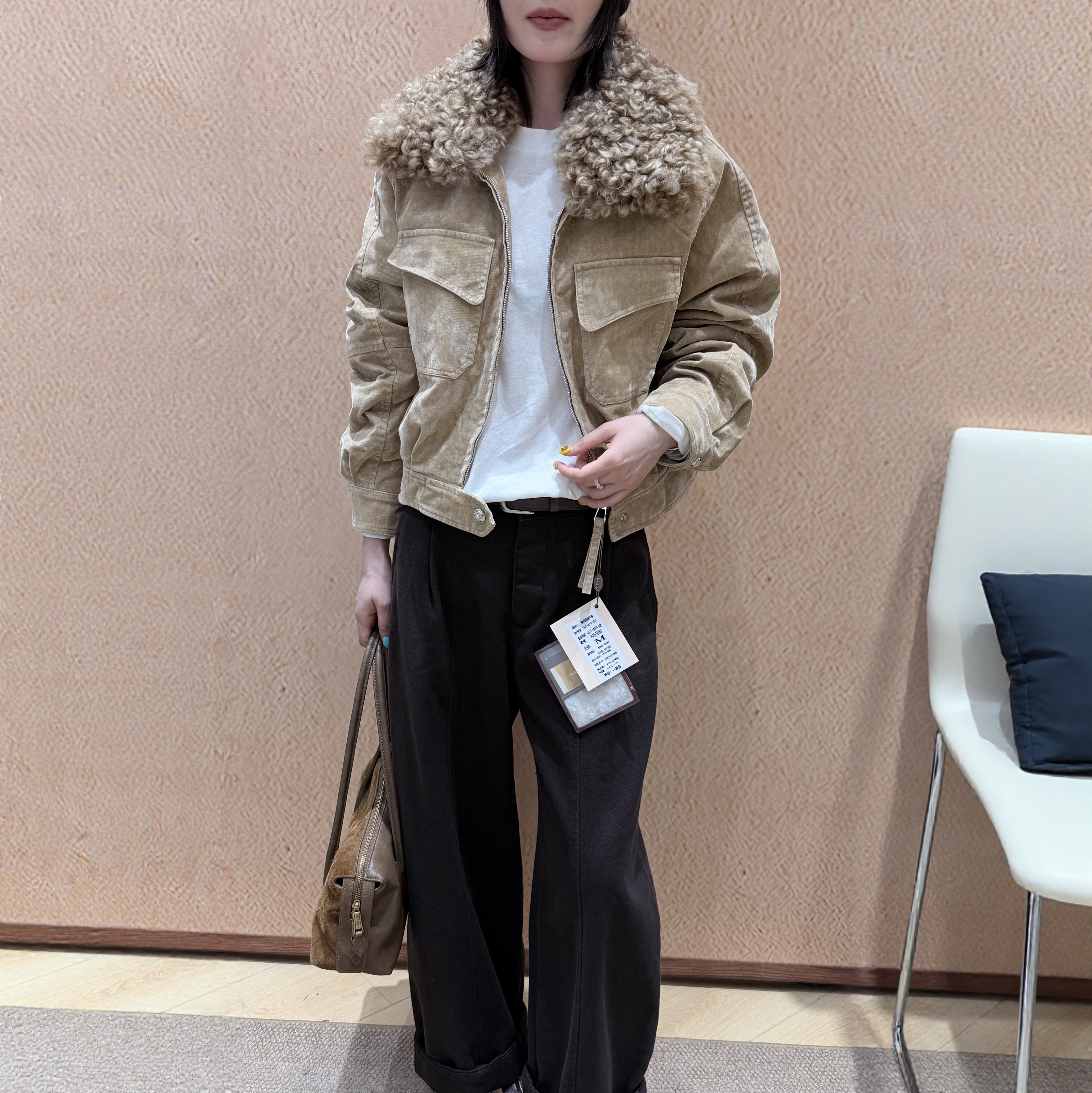 欧货真毛领牛仔植绒短款羽绒服女2026冬时尚宽松白鸭绒保暖外套