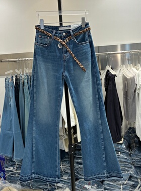 代嘉儿daiclaire牛仔裤女B9311早春新款高腰显瘦蓝色微喇牛仔裤