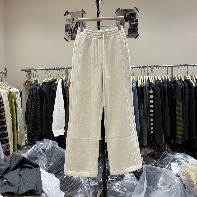 欧货2025冬季新款加绒松紧腰抽绳直筒裤女宽松显瘦百搭休闲阔腿裤