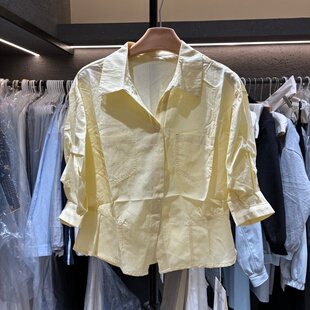 衬衫 洋气小衫 女欧洲站2026春装 时尚 潮26001 新款 POLO领收腰中袖