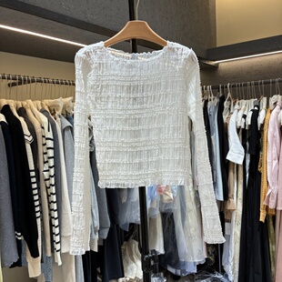 上衣女B672 衬衫 韩国东大门2026春夏一字领弹力褶皱荷叶边薄款 修身