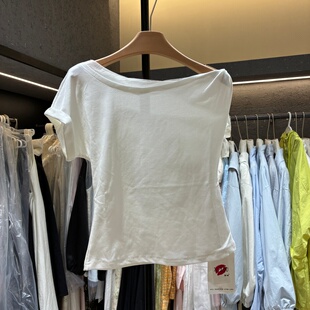 纯色短袖 新款 斜领直筒百搭洋气T恤上衣潮26032 女装 x.xiu2026春季