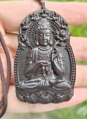 黑檀木雕刻普贤菩萨吊坠