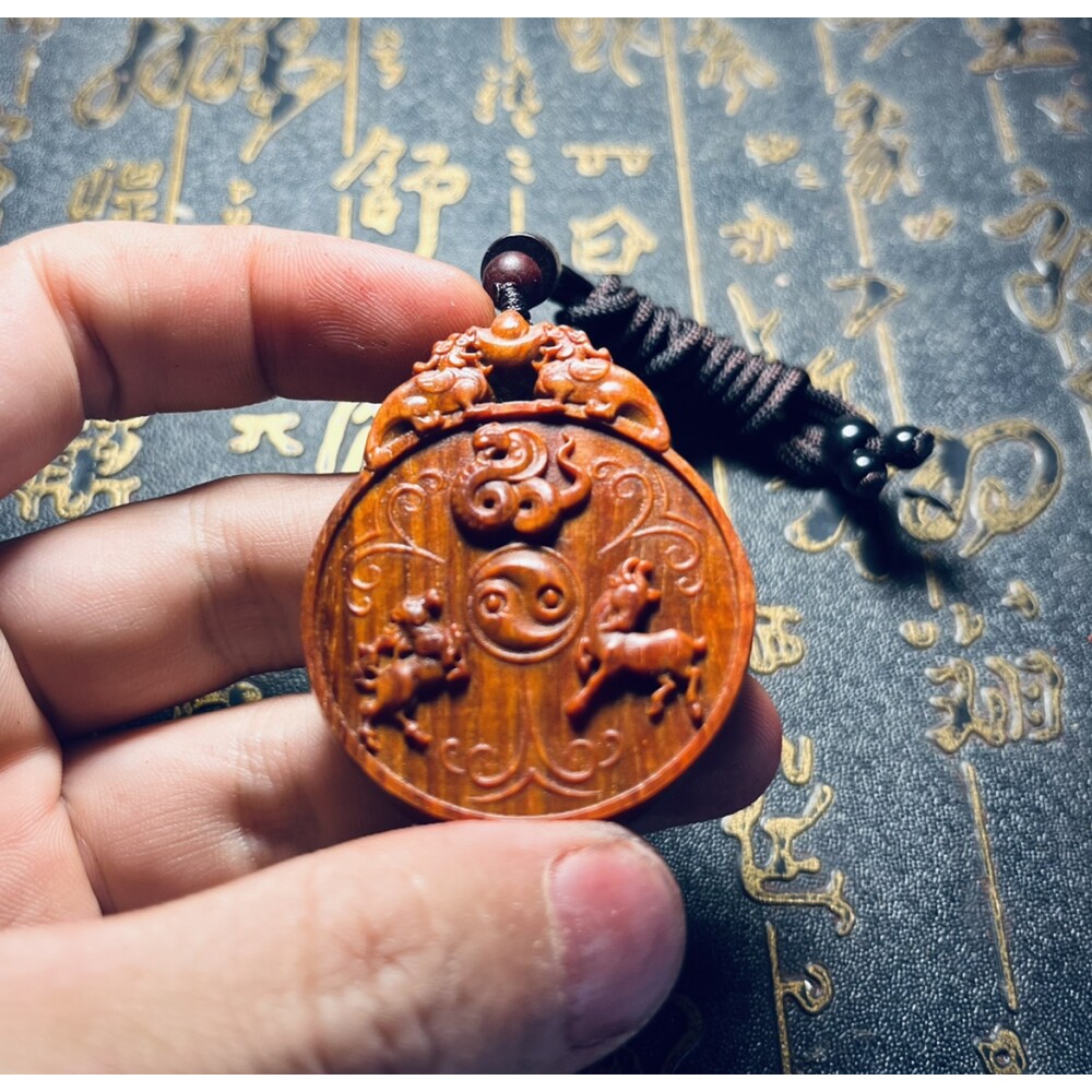 印度小叶紫檀巳午未三会火局补火吊坠红木蛇马羊三会局挂件缺火