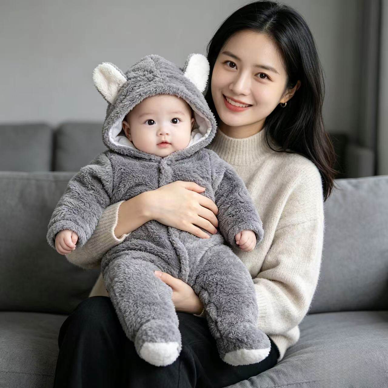 春秋双层加厚保暖婴儿连体衣