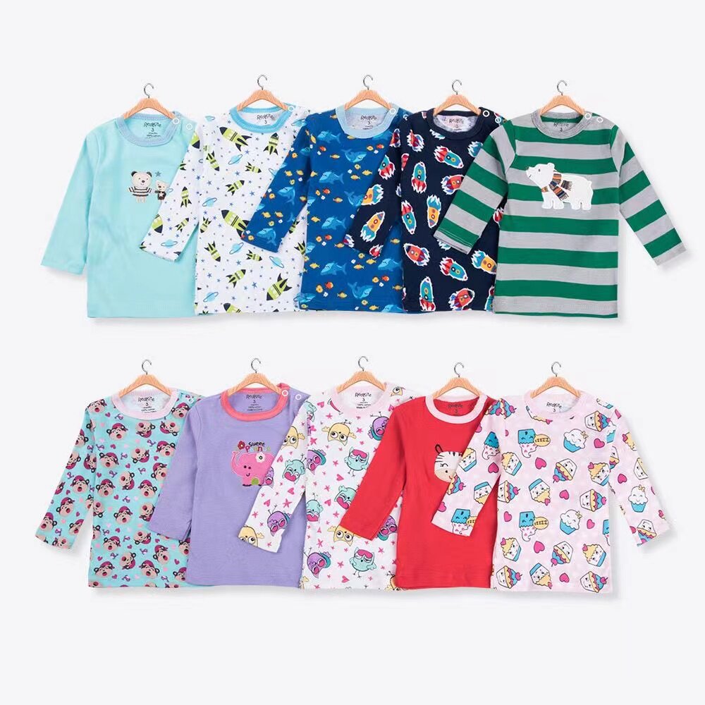 Redkite A类婴儿长袖T恤5件包 肩开扣圆领宝宝睡衣 baby t-shirt