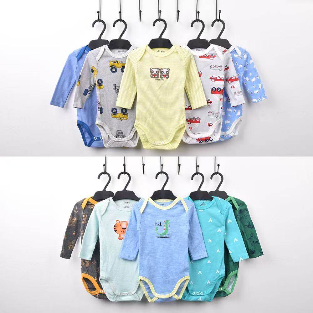 外贸卡特婴儿连体衣长袖三角哈衣包屁衣5件装爬服四季款宝宝衣服