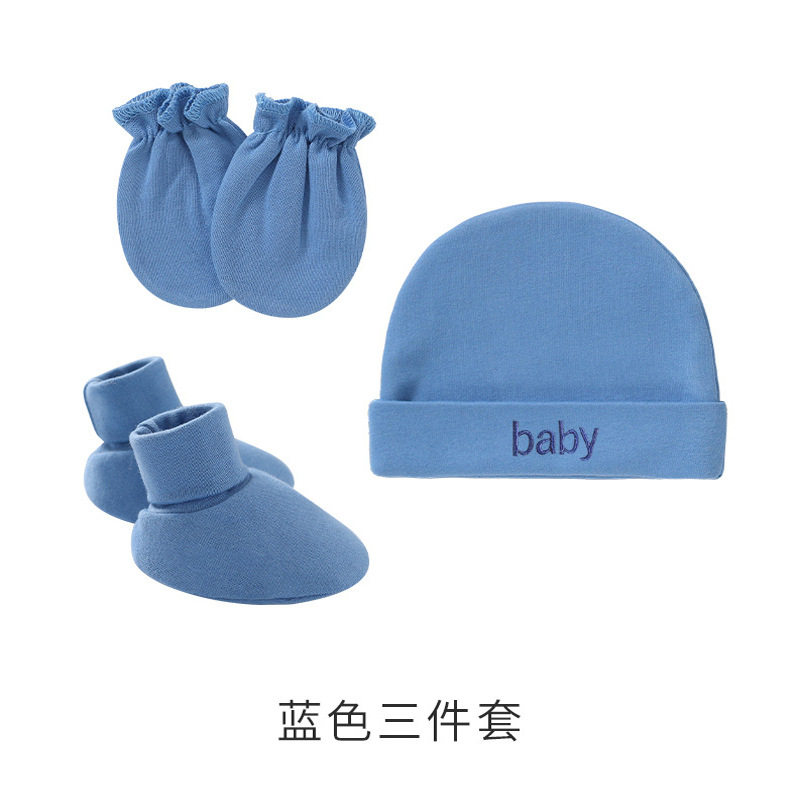 新款单层纯棉帽子外贸欧美帽新生儿胎帽防抓手套脚套婴儿帽手脚套