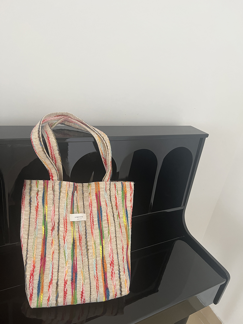 度假风彩虹条纹单肩包帆布包大包