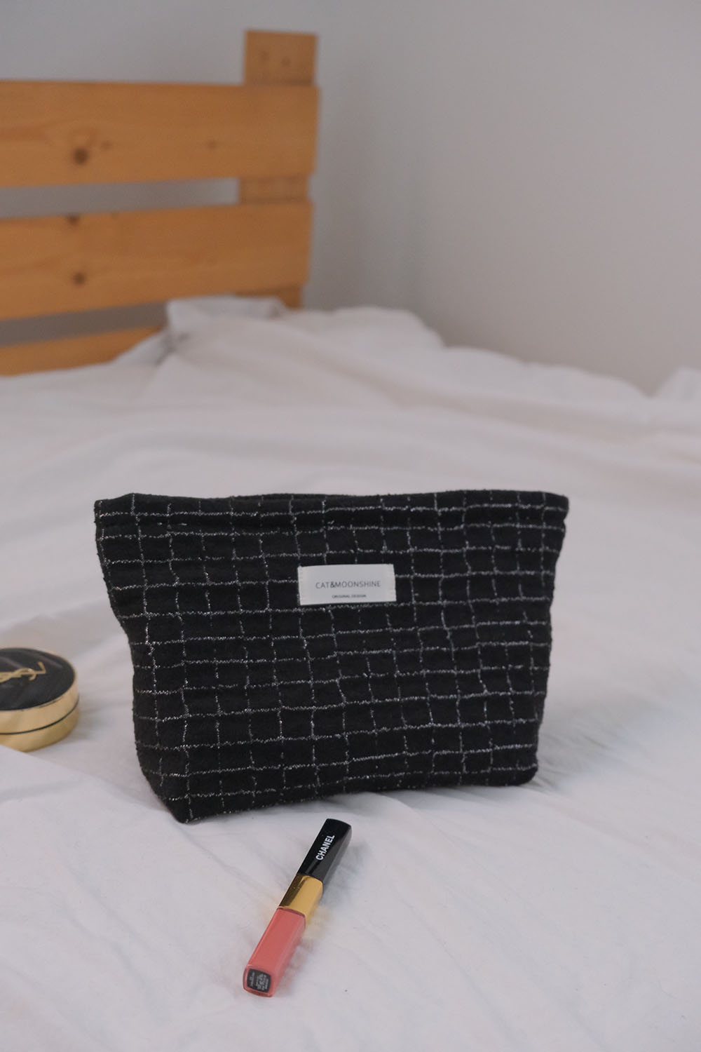 新款做旧棉麻感格子化妆包收纳大容量水乳刷大小号洗漱包姨妈月事