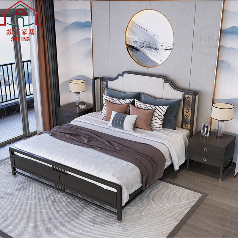 新中式实木床卧室1.8米双人床别墅民宿主卧婚床现代轻奢家具定制