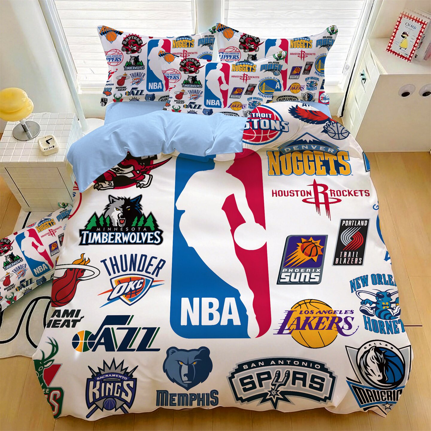 儿童卡通NBA篮球全棉被套四件套图片
