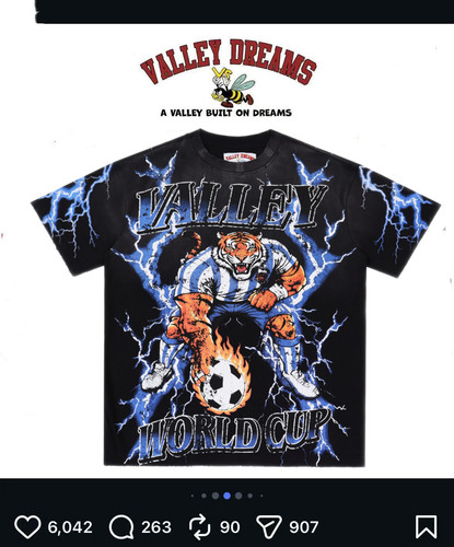 欧美潮流美式valley 动物图案破洞水洗dreams 潮流短袖T恤tee