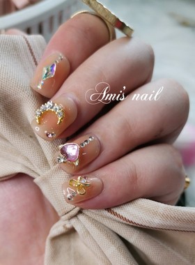 美少女战士橙色腮红纯手工穿戴甲短款夏季可爱少女心美甲