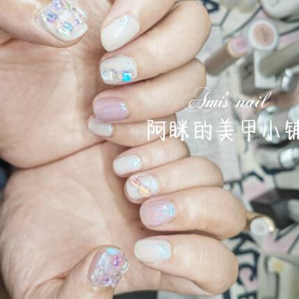 2024夏季人鱼姬配色小冰糖彩钻纯手工小短甲穿戴甲特价假指甲贴片