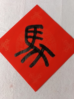 门幅斗方篆书体马字龙字五云山人亲手写书法真迹万年红对联彩宣纸