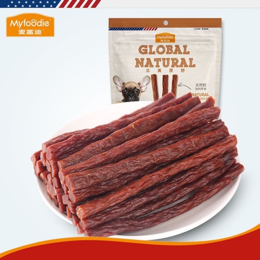 麦富迪宠物零食北美原野牛肉条训犬零食360g高钙牛肉条500g火腿肠