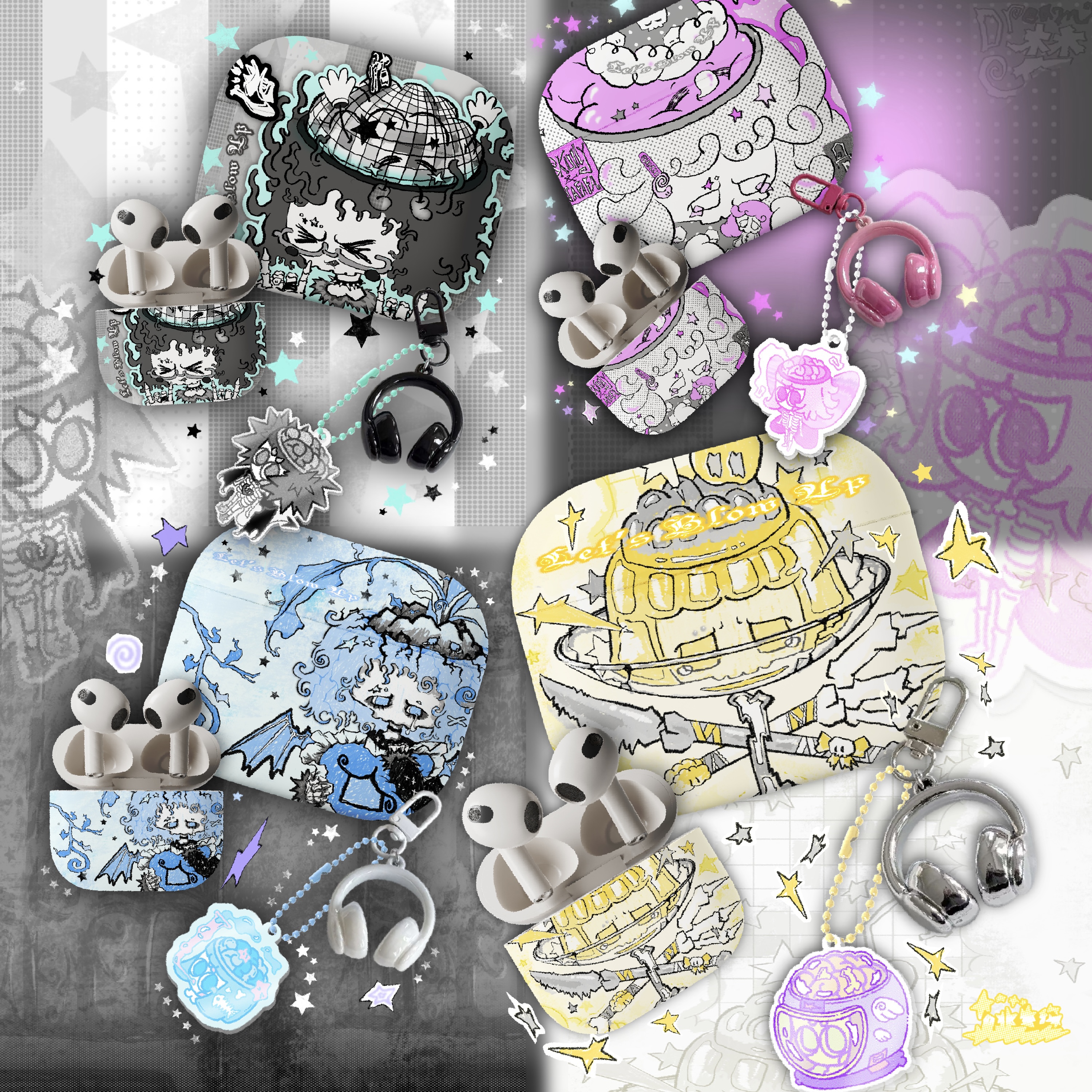 逃生原创小骷*魔女变身器*插画耳机壳暗黑y2k少女无线蓝牙硬壳imd降噪全包pro3磨砂airpods4一二代保护套挂件