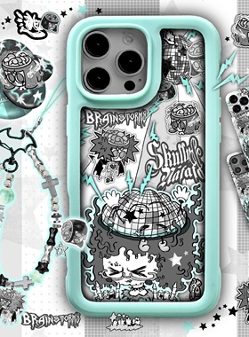逃生原创小骷*颅内蹦迪*手机壳支架y2k黑绿朋克magesafe磁吸IMD双层iphone17air苹果16promax15plus华为14pro
