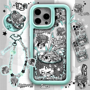 逃生原创小骷*颅内蹦迪*手机壳支架y2k黑绿朋克magesafe磁吸IMD双层iphone17air苹果16promax15plus华为14pro